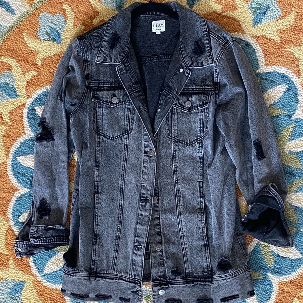 Black/Grey Oversized Distressed Cello Denim Jacket